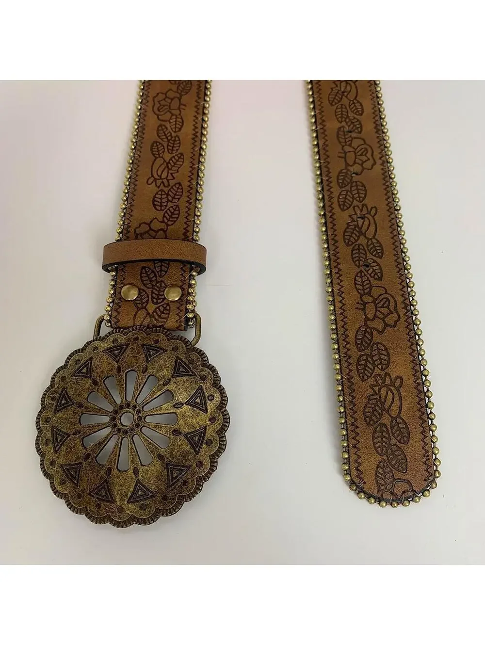 Y2k style American Western Belt Buckle vintage style floral gold beaded boho - Picture 8 of 8